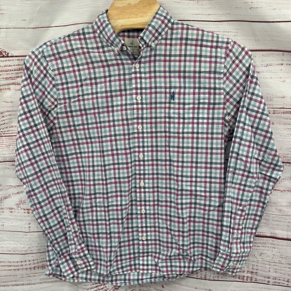 Johnnie O Hangin Out Shirt Mens XL Plaid‎ Button Up Long Sleeve Cotton Casual